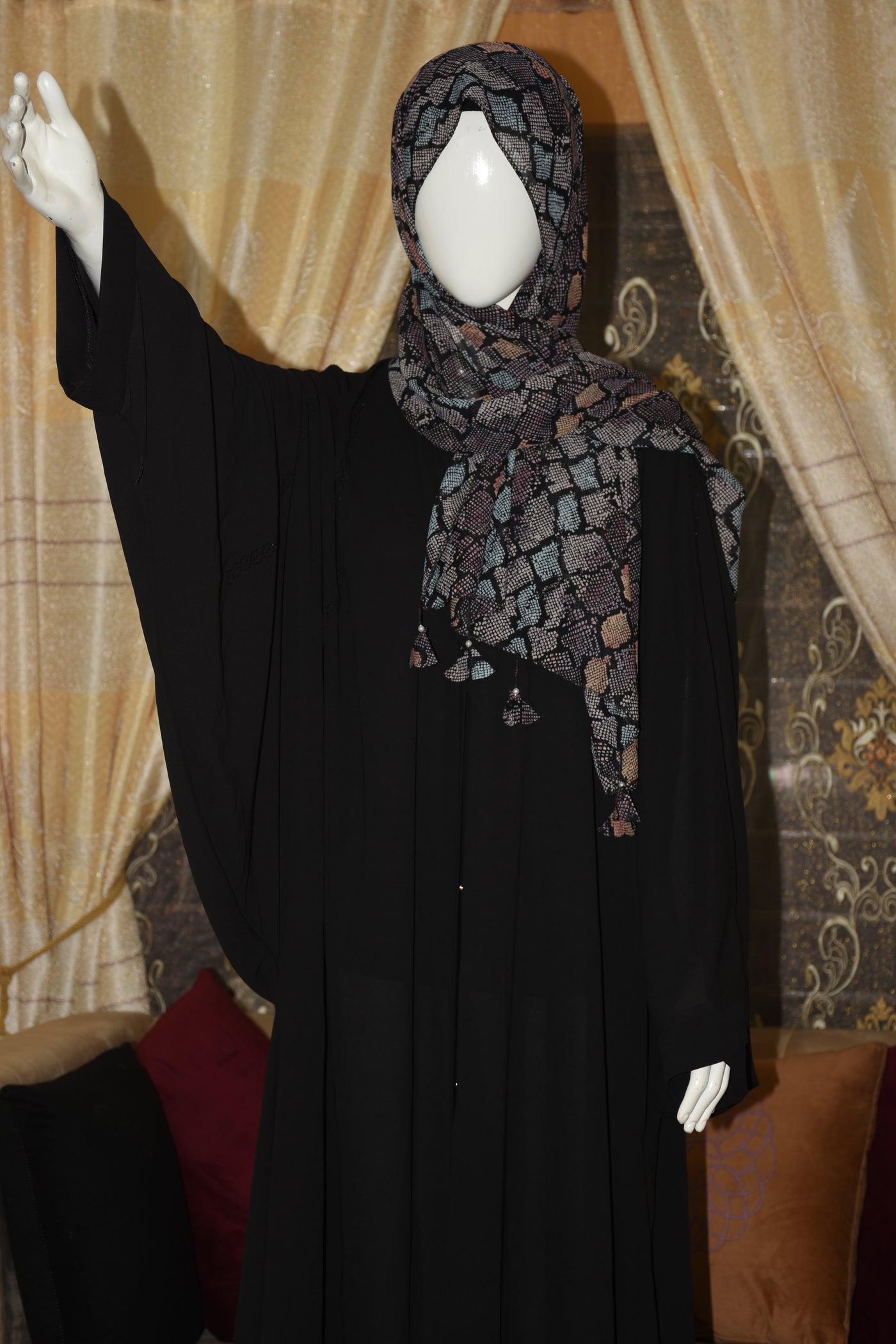 Front open georgette abaya with lose sleeves