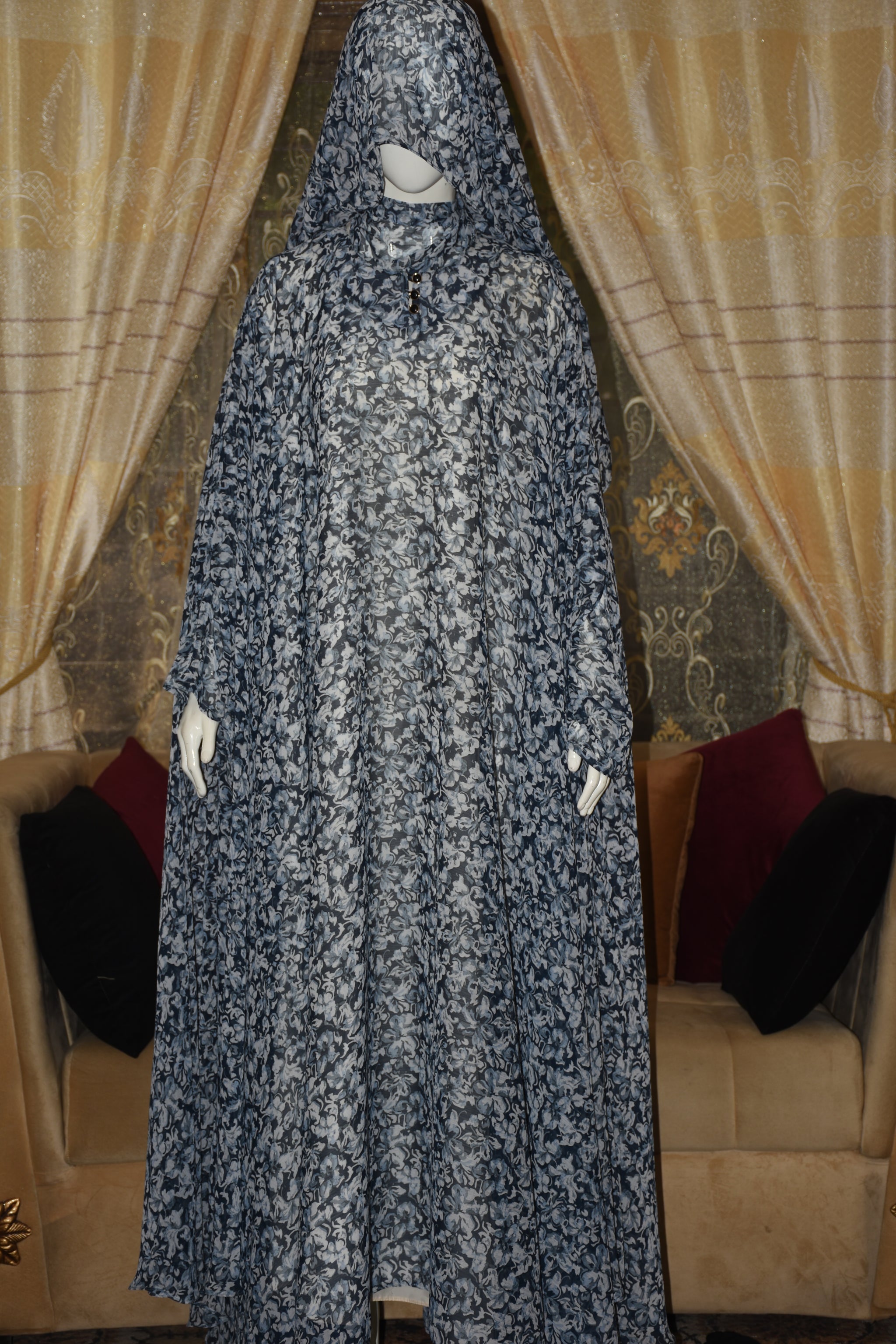 Chiffon butterfly abaya with separate upper and inner gown