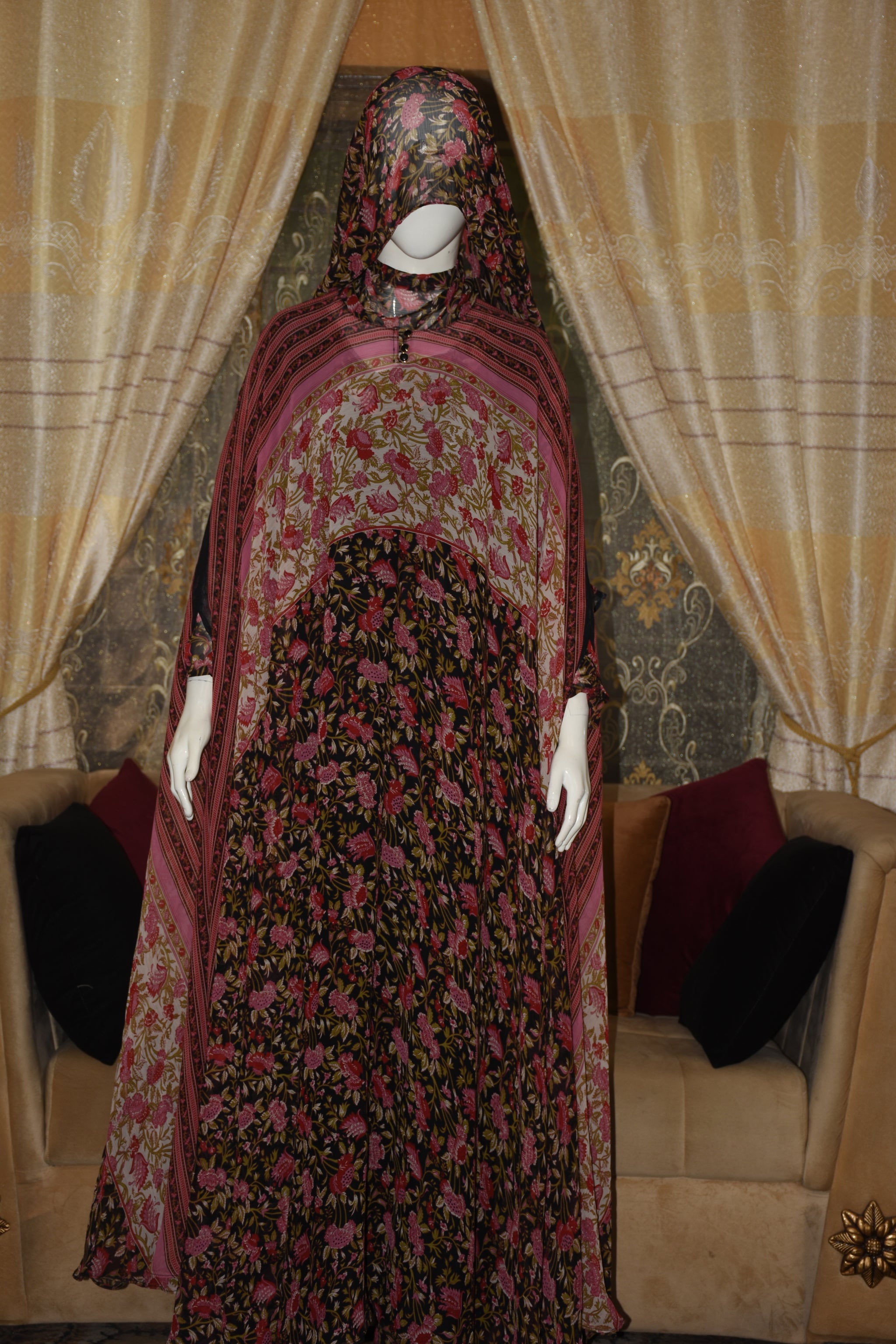 Chiffon butterfly abaya with separate upper and inner gown