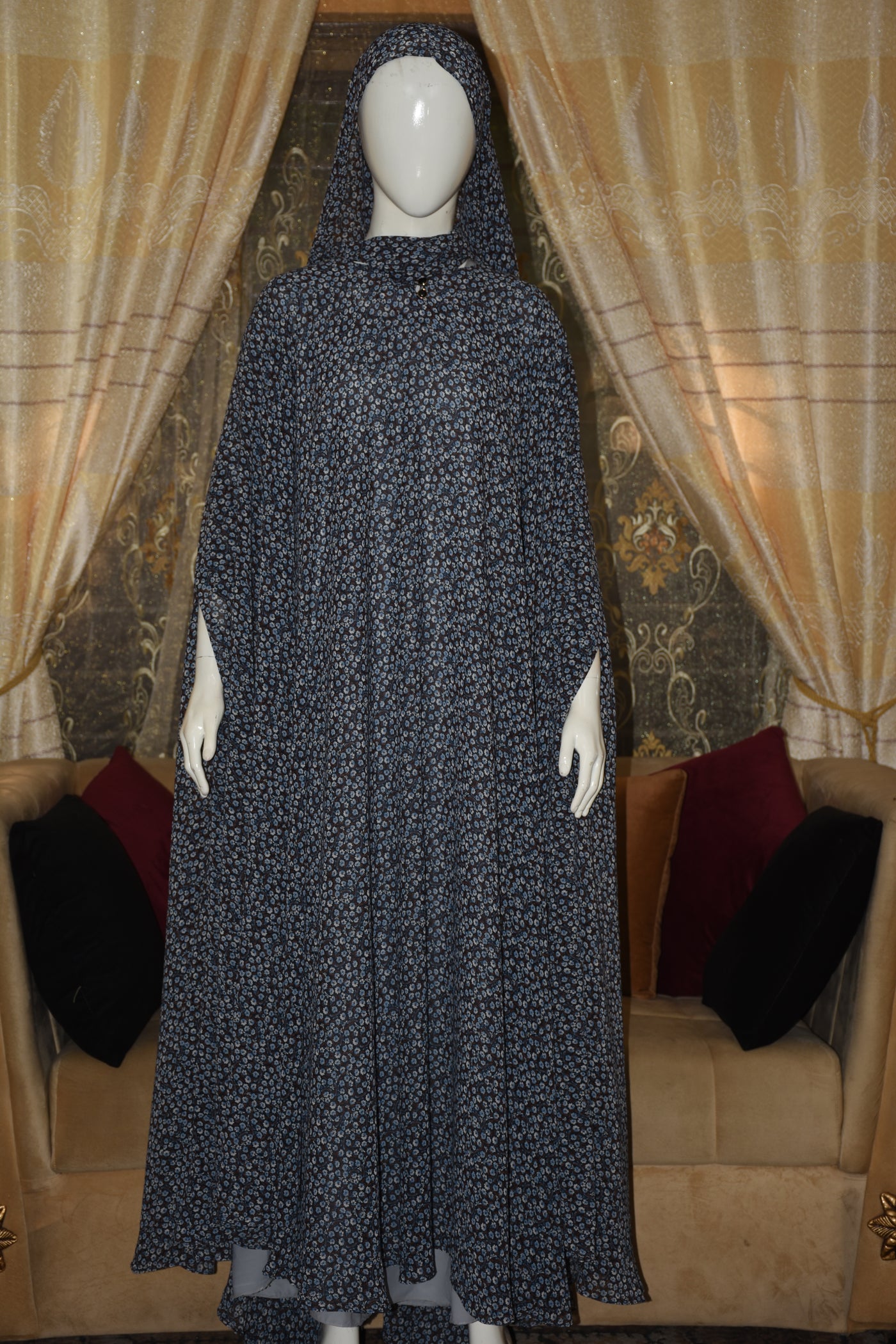 Chiffon butterfly abaya with separate upper and inner gown