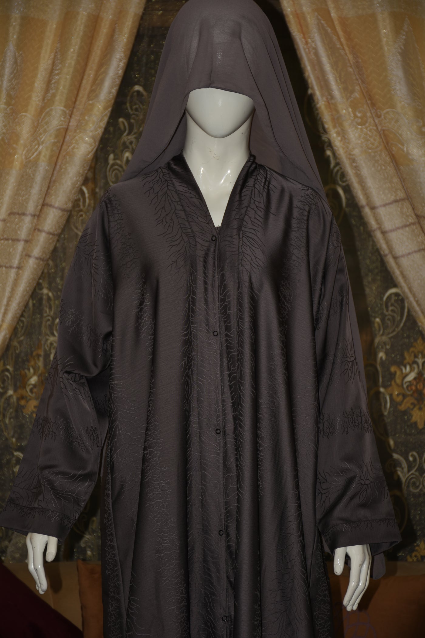 Front open thick silk fabric abaya
