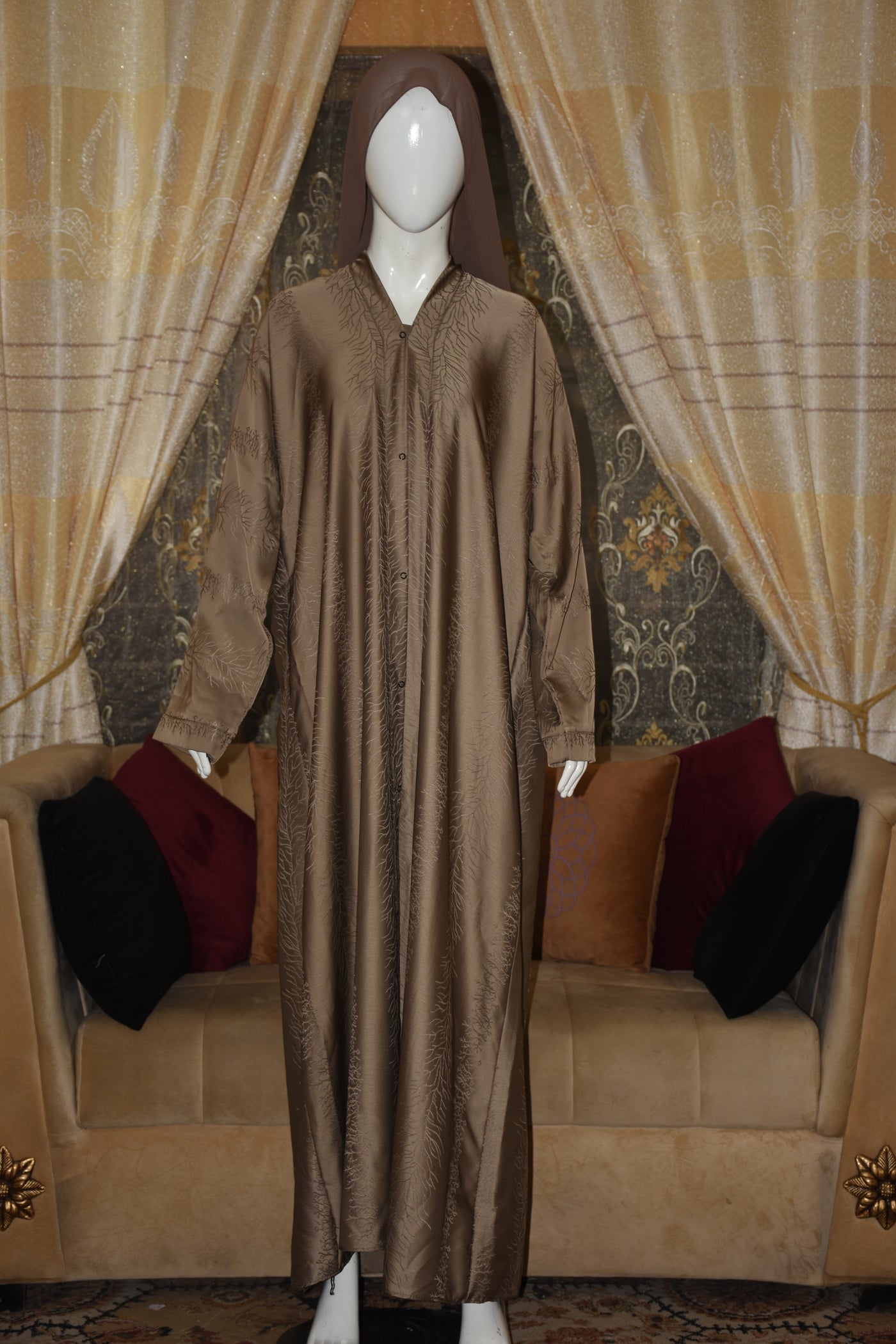 Front open thick silk fabric abaya