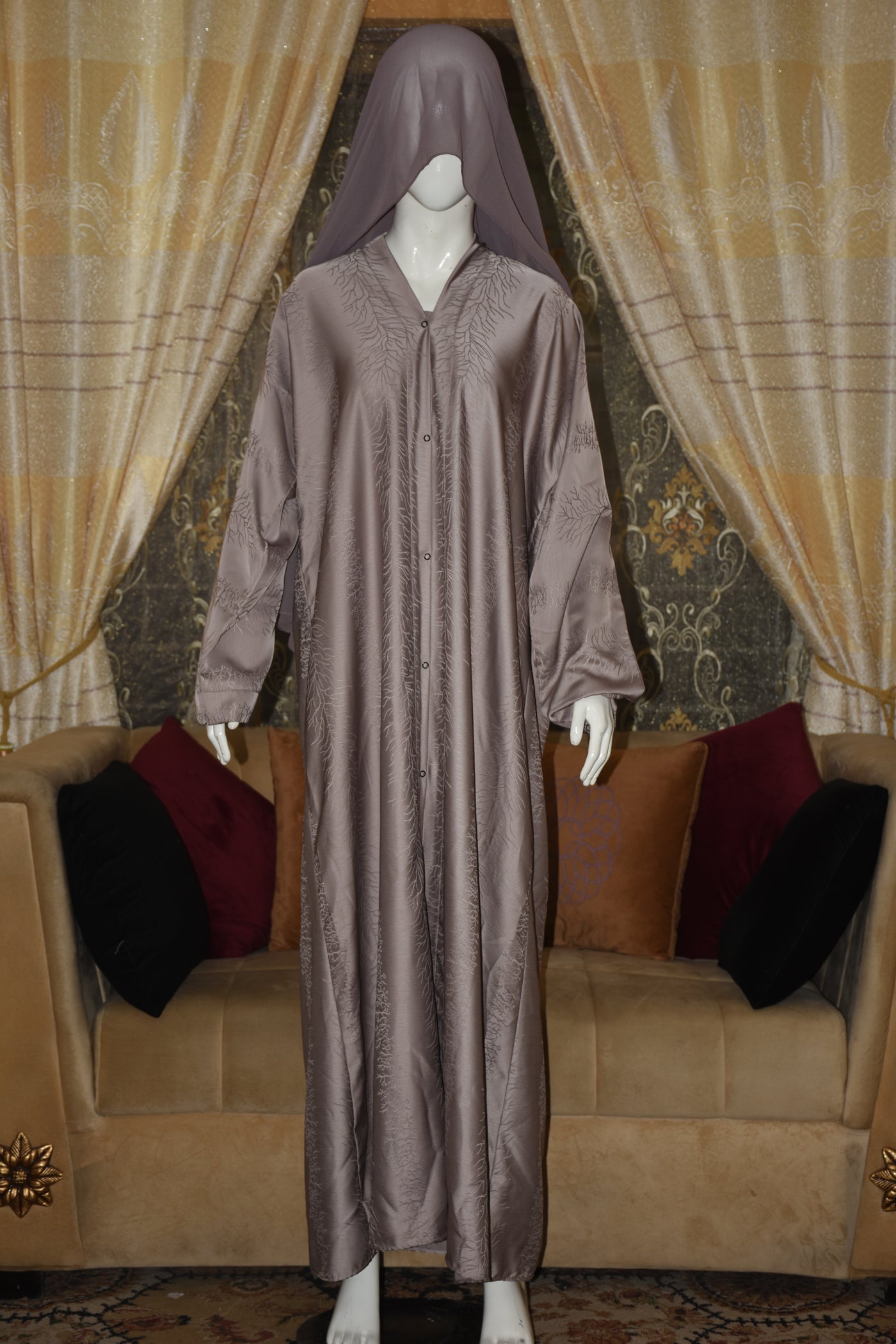 Front open thick silk fabric abaya