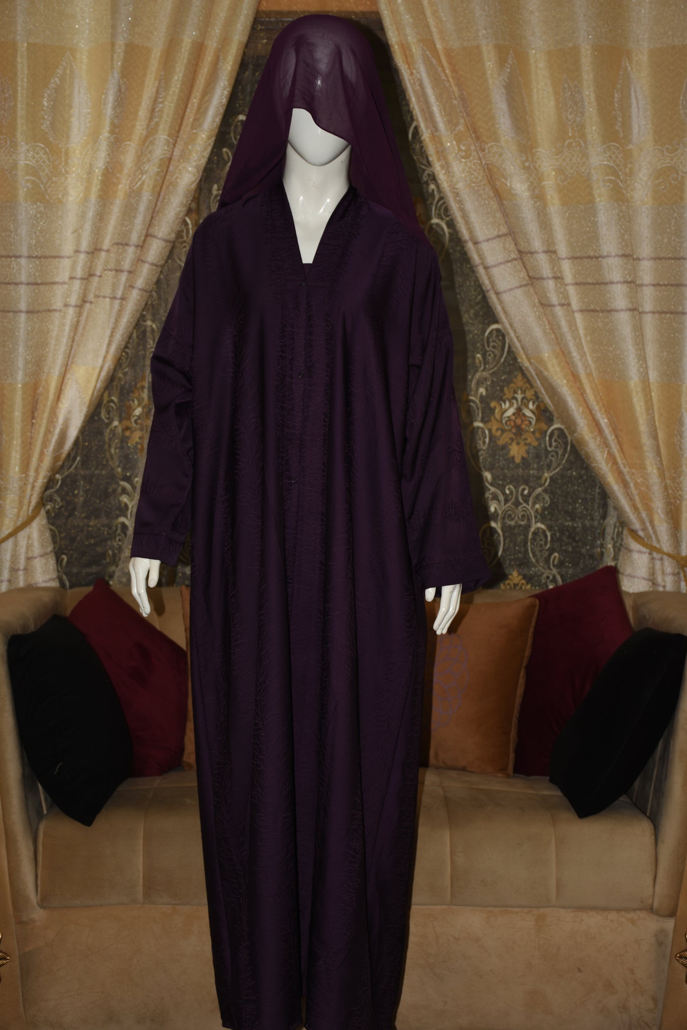 Front open thick silk fabric abaya