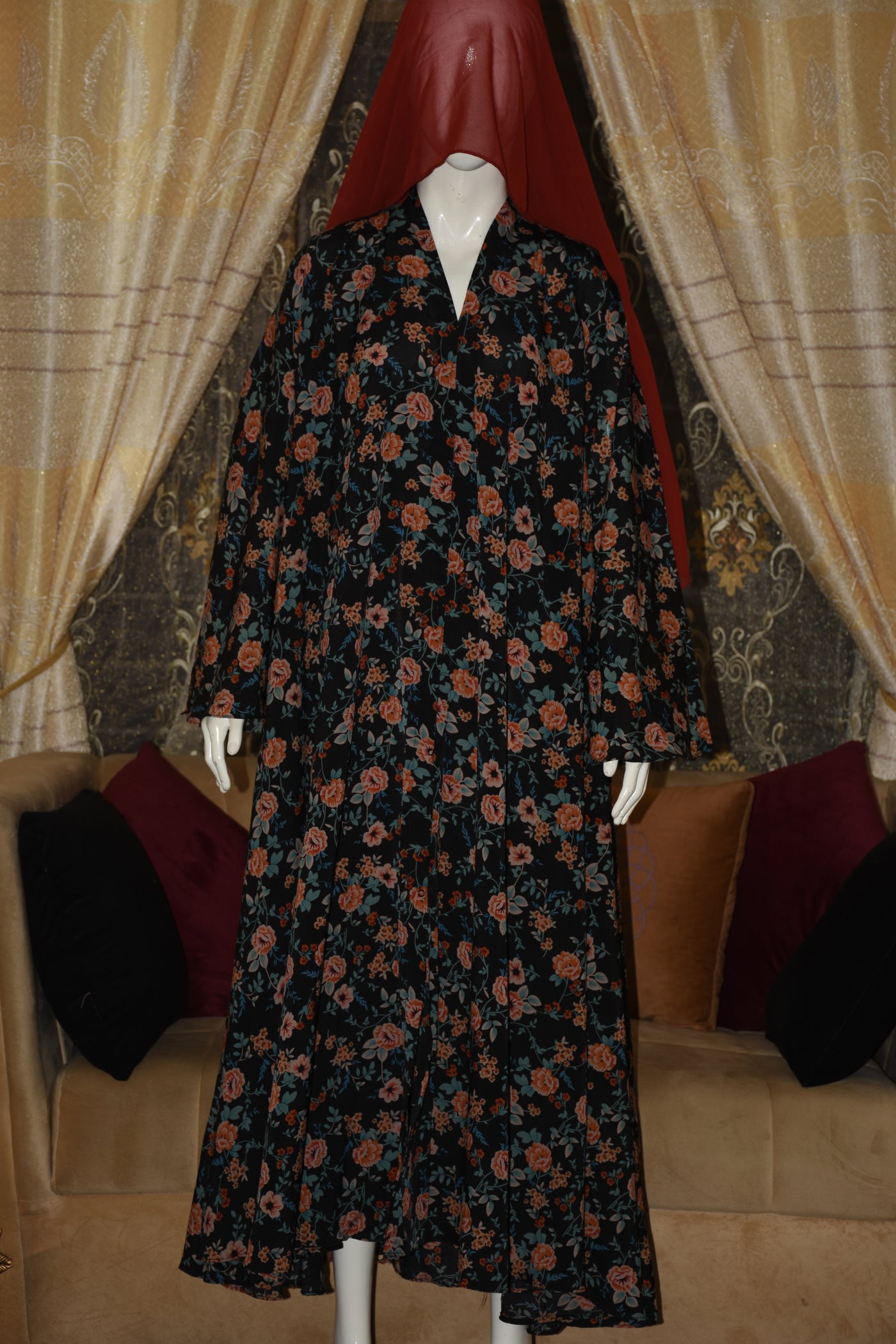 Front open lightweight georgette abaya with wide flayer