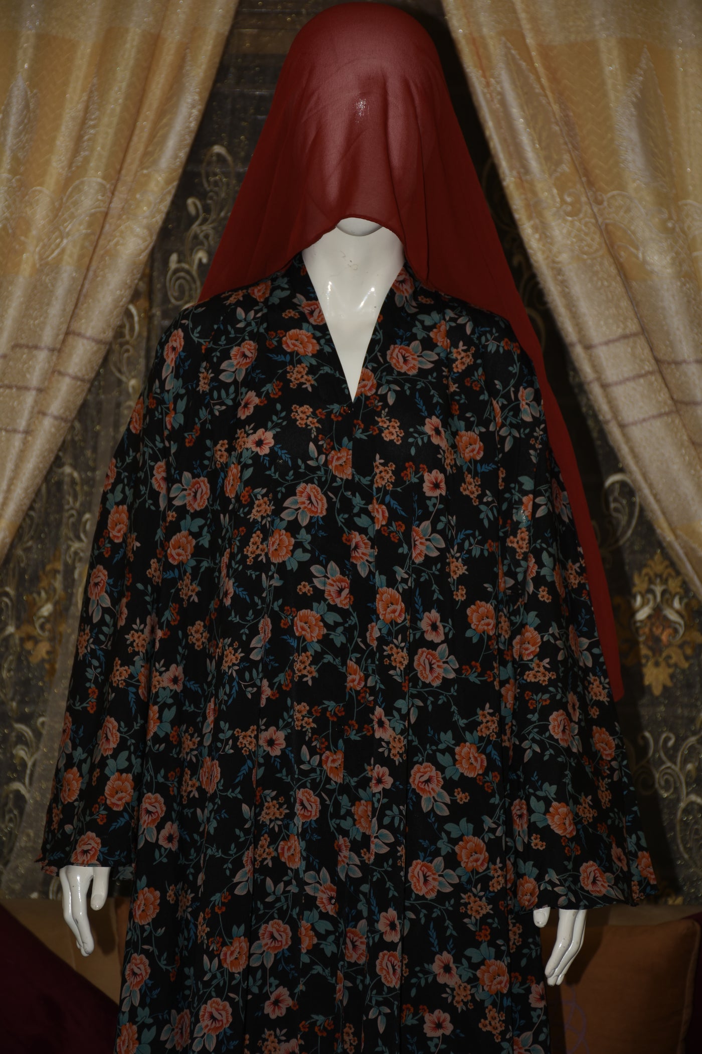Front open lightweight georgette abaya with wide flayer