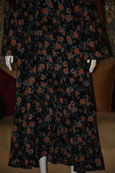 Front open lightweight georgette abaya with wide flayer