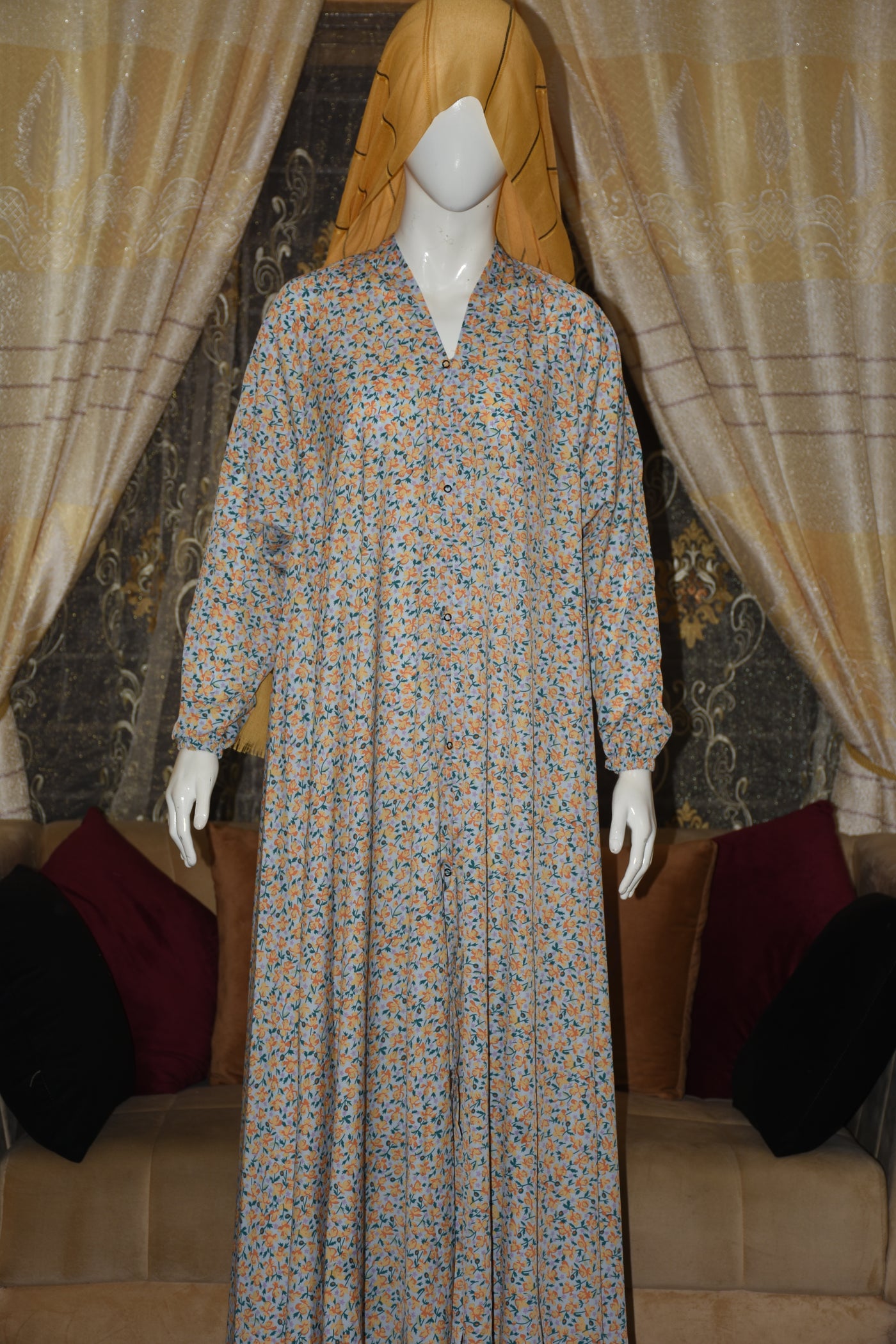 Front open lightweight georgette abaya with wide flayer