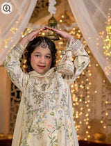 Kids 3 Piece Luxury Printed Raw Silk Embroidered Frock – Butter Lime