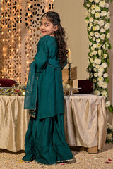 Kids 3 Piece Embroidered Viscose Gharara Suit – Zinc
