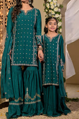 Kids 3 Piece Embroidered Viscose Gharara Suit – Zinc