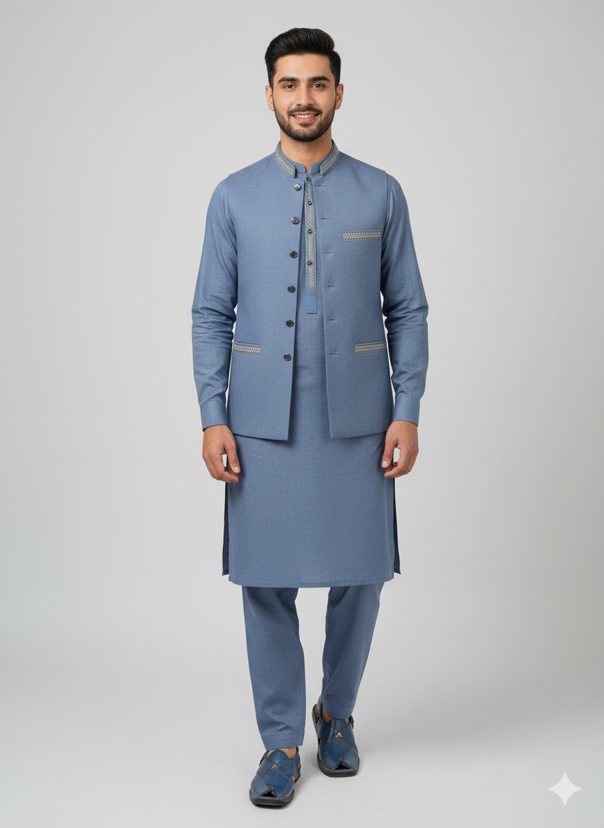 3 pc wash and wear Kurta Trouser with waist coat