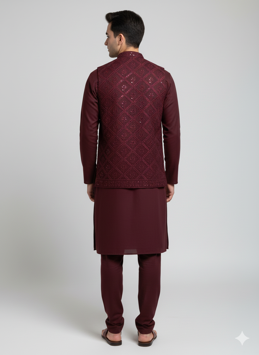 3 pc wash and wear Kurta Trouser with waistcoat
