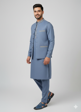 3 pc wash and wear Kurta Trouser with waist coat