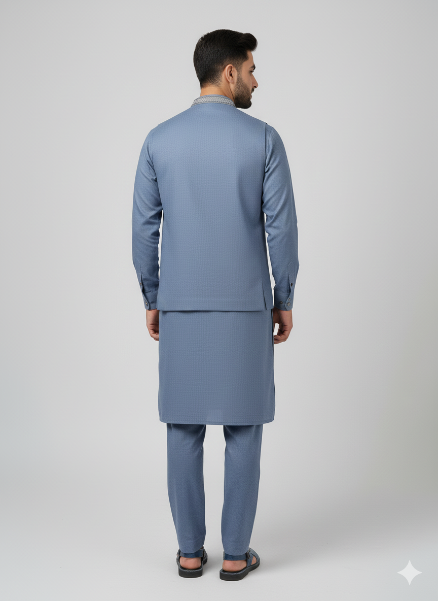3 pc wash and wear Kurta Trouser with waist coat