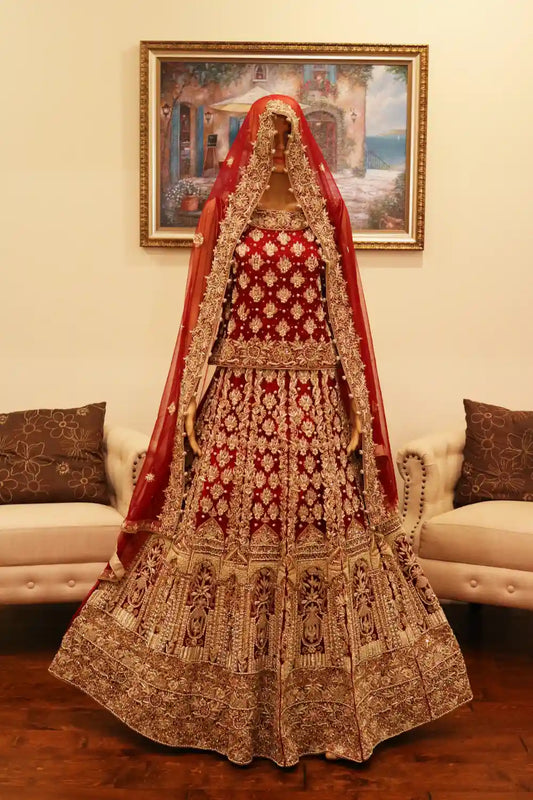 Garnet Red Pakistani bridal lehenga