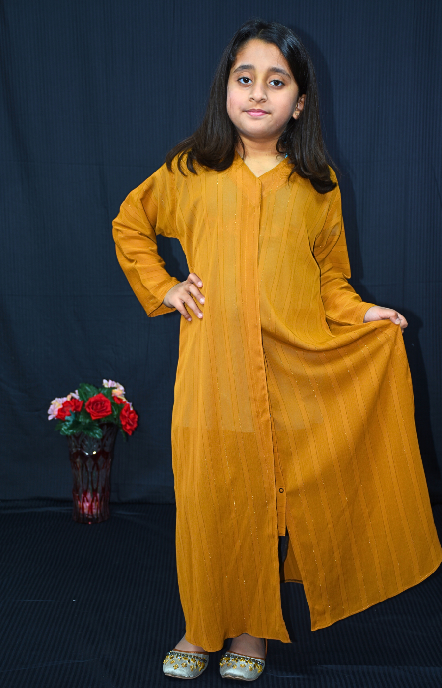 Front open Kids Abaya on Nida fabric