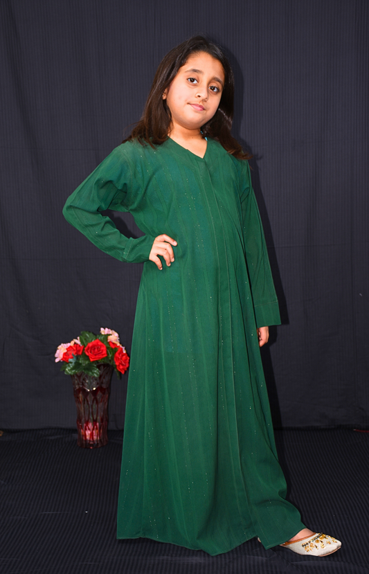 Front open Kids Abaya on Nida fabric