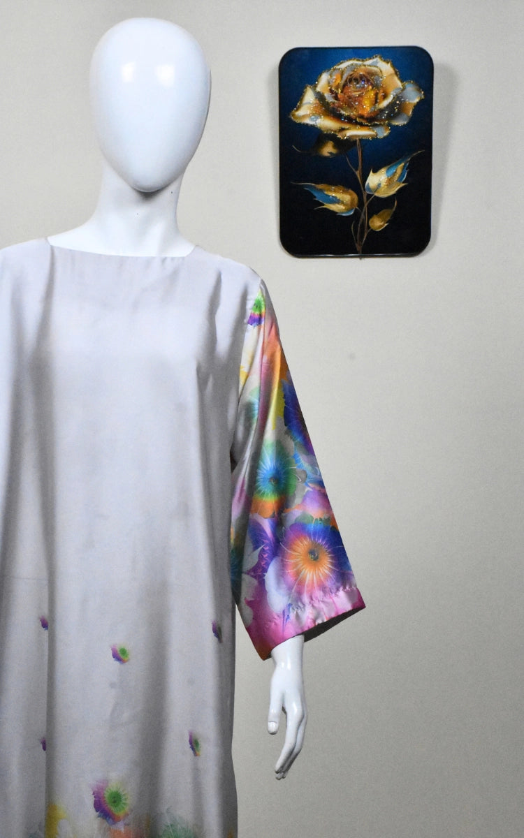 Silky long shirt with self design