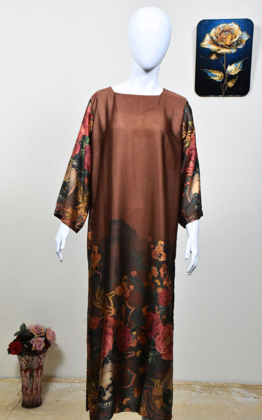 Silky long shirt with self design
