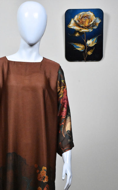 Silky long shirt with self design