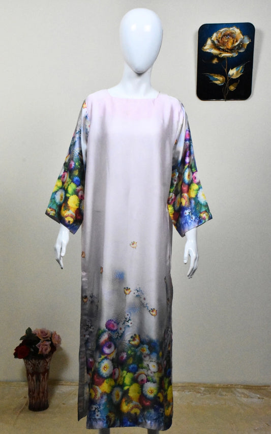 Silky long shirt with self design