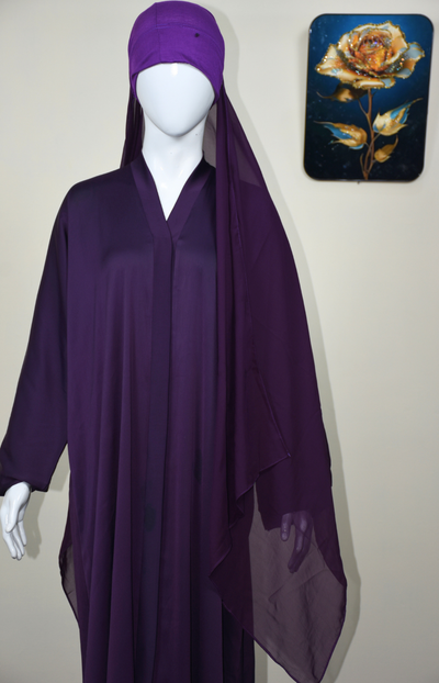 Plain Abaya in Nida Fabric with Hijab cap stitched with Scarf