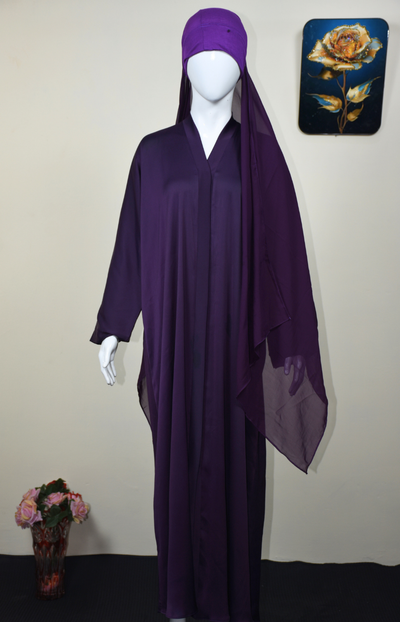 Plain Abaya in Nida Fabric with Hijab cap stitched with Scarf
