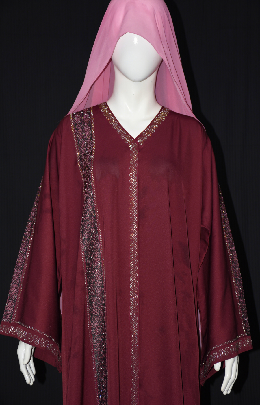 Front open Nida Fabric Abaya with stone work on front and on sleeves