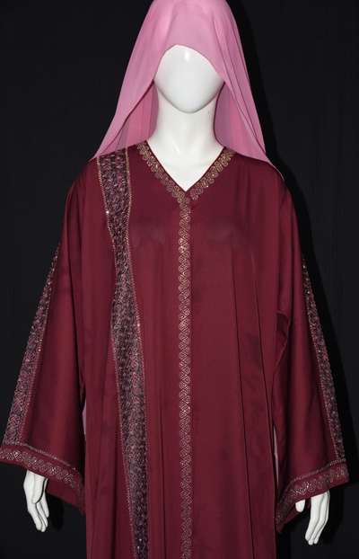Front open Nida Fabric Abaya with stone work on front and on sleeves