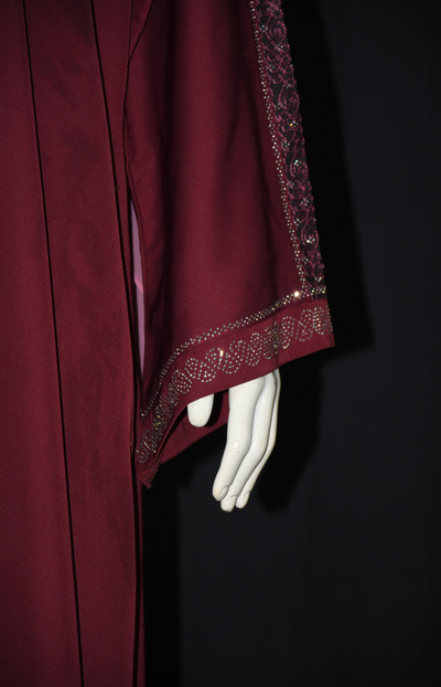 Front open Nida Fabric Abaya with stone work on front and on sleeves