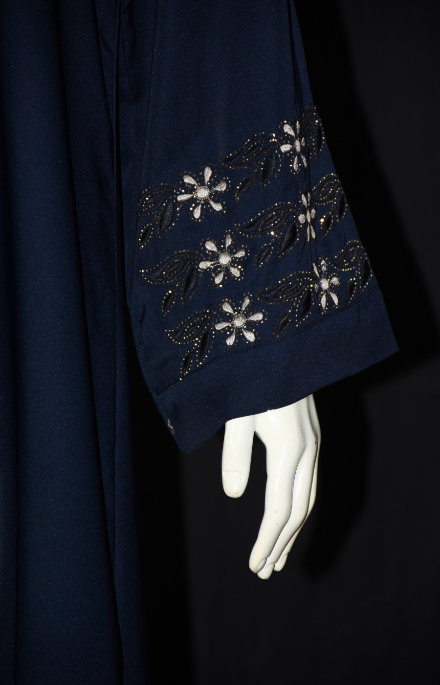 Front open Nida Fabric Abaya with stone work on front and on sleeves