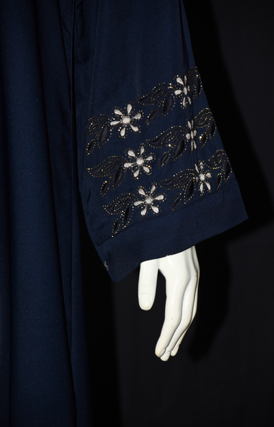 Front open Nida Fabric Abaya with stone work on front and on sleeves