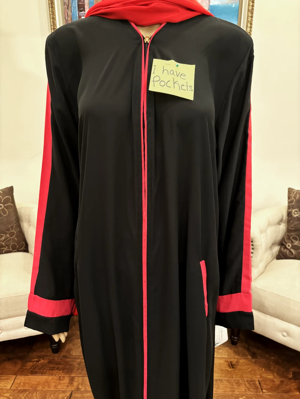 Plain Front Open Abaya with Pockets and Stylish scarf