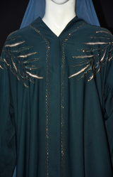 Front open Abaya with stone work & Stitched Hijab cap with Scarf.