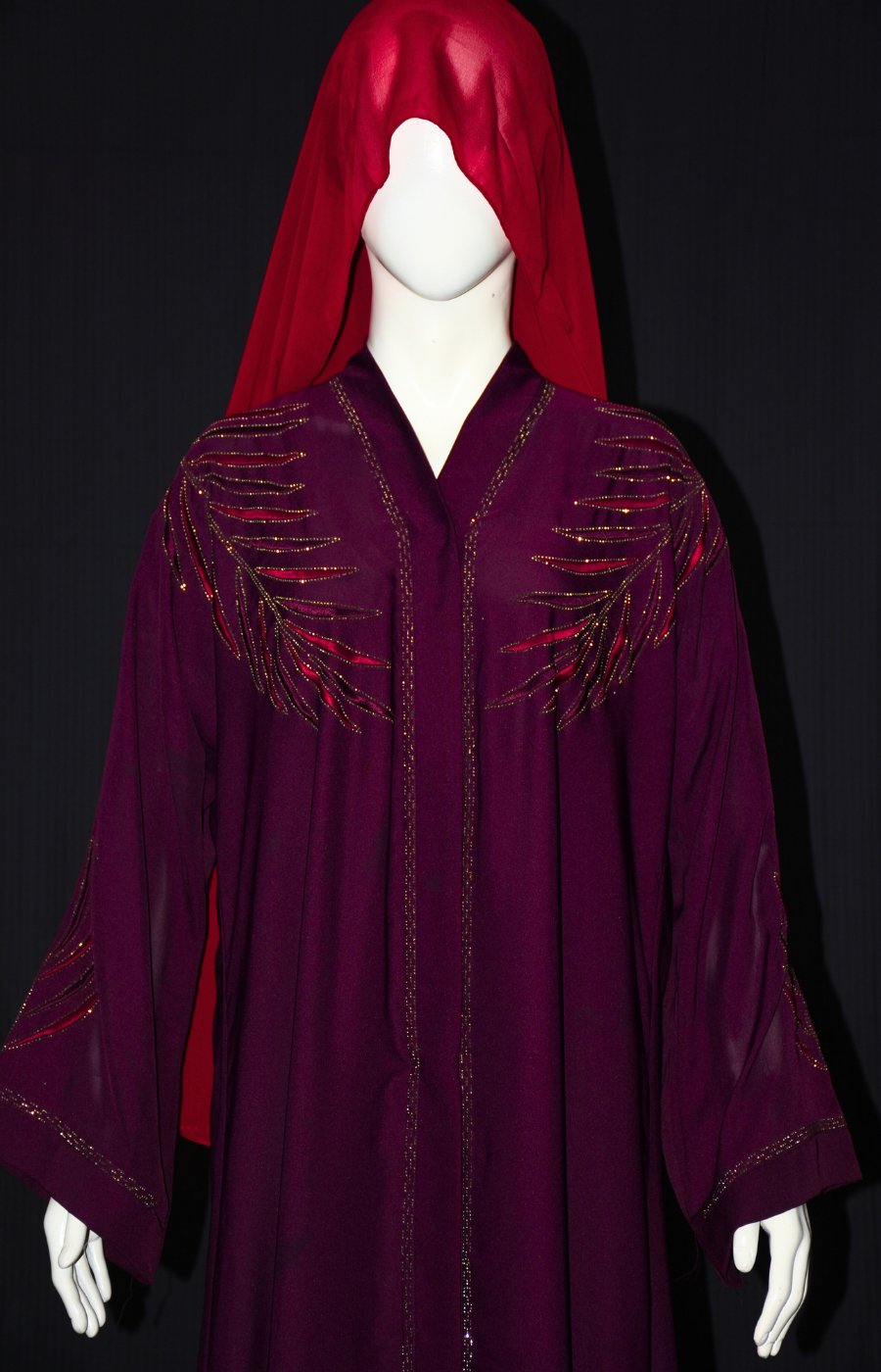 Front open Abaya with stone work with Hijab Cap