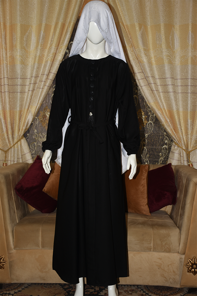 High-quality Nida fabric Abaya with Buttons and Tussles