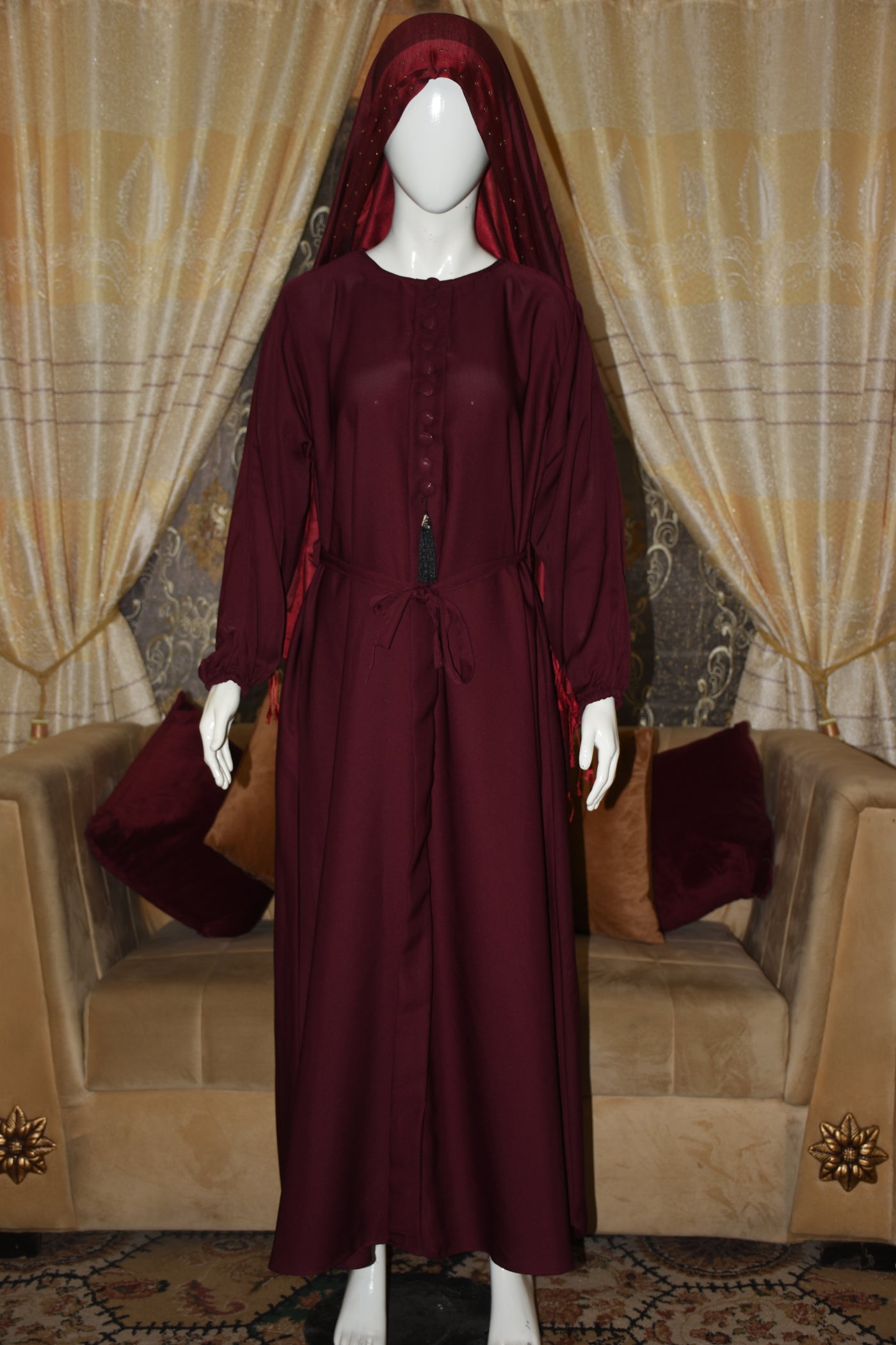 High-quality Nida fabric Abaya with Buttons and Tussles