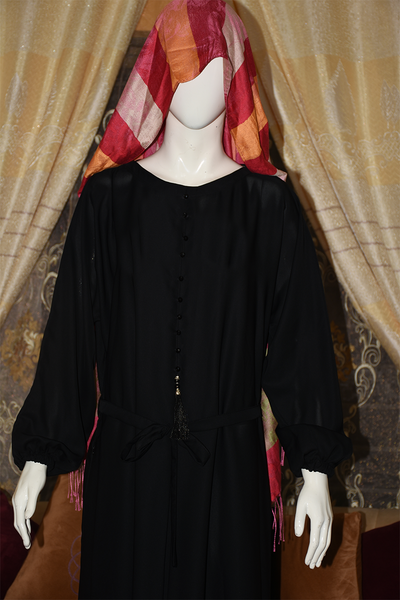 High-quality Nida fabric Abaya with Buttons and Tussle