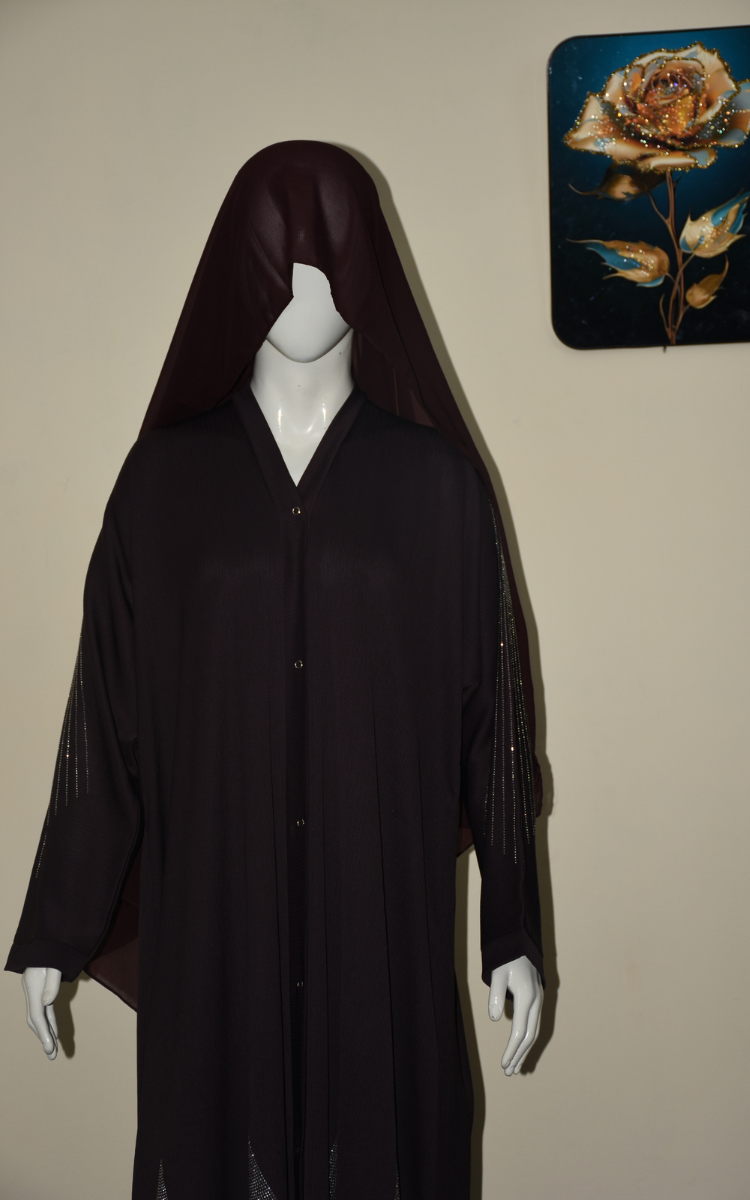 Front open Straight Abaya with stone work