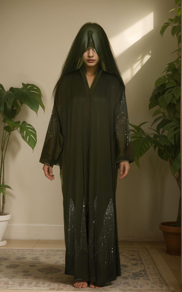 Front open Straight Abaya with stone work