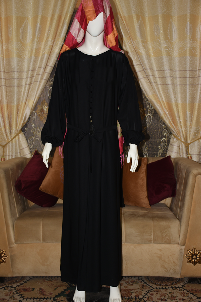 High-quality Nida fabric Abaya with Buttons and Tussle