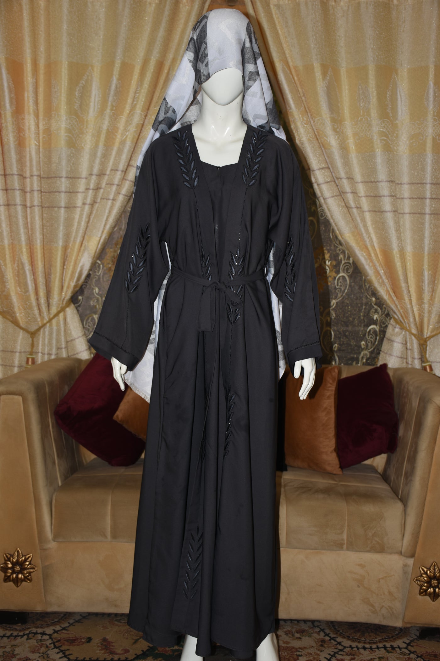 Plain Gown Abaya with Stone work and Embroidery