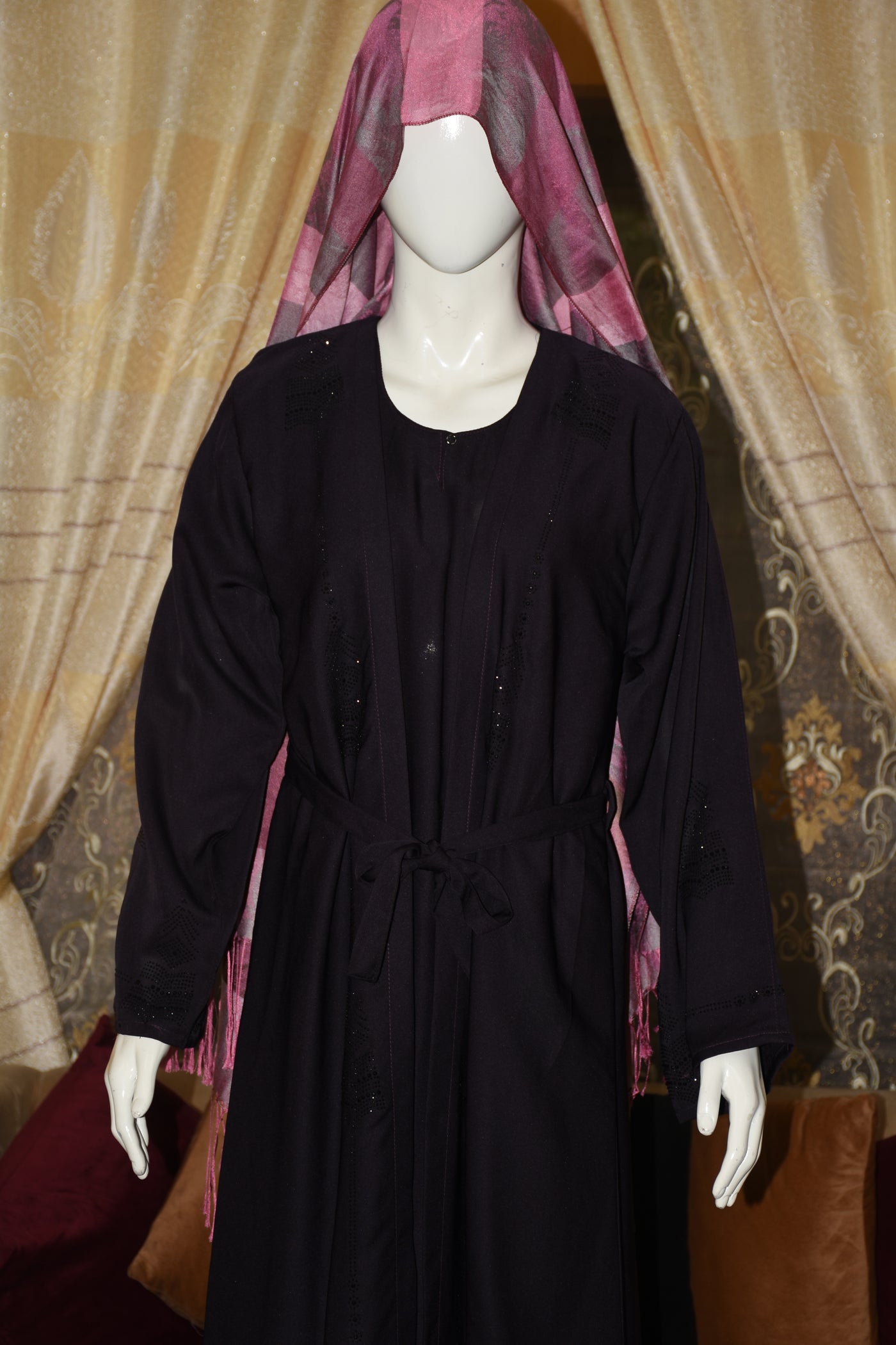 Nida fabric abaya with stitched gown