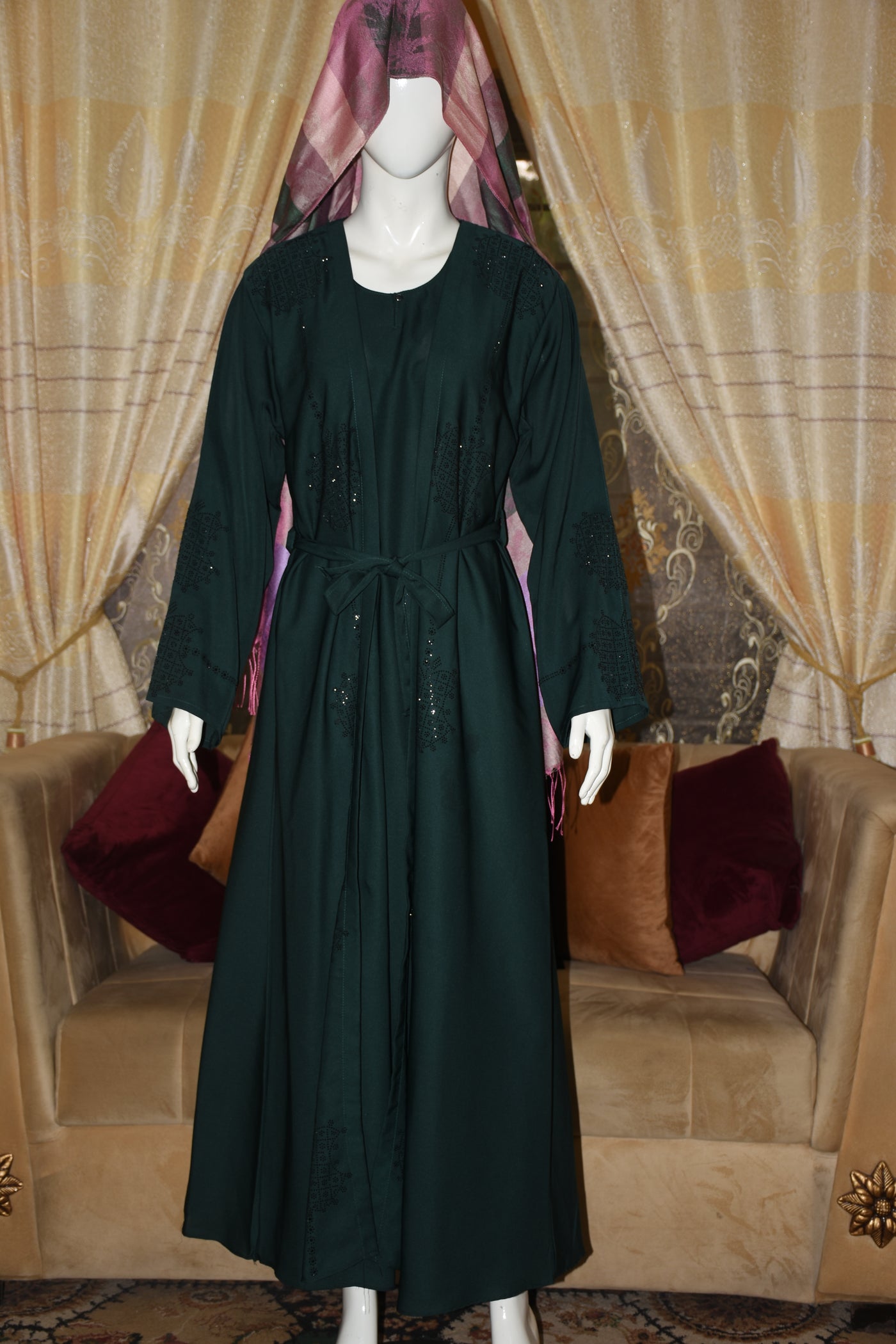 Nida fabric abaya with stitched gown