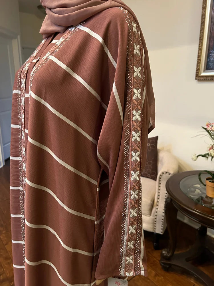 Plain Abaya with Stripes