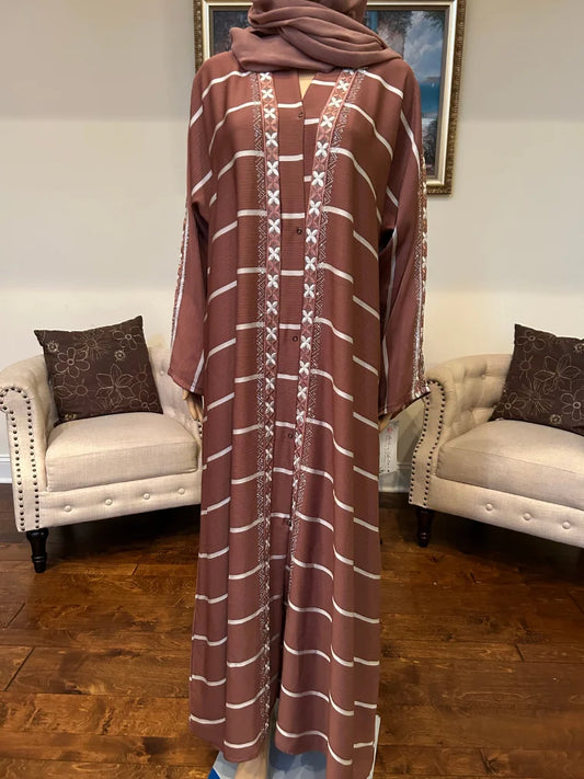 Plain Abaya with Stripes