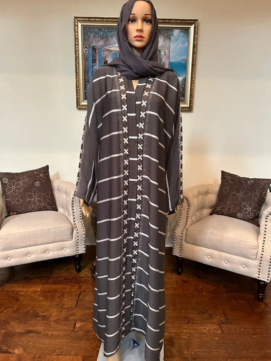 Plain Abaya with Stripes