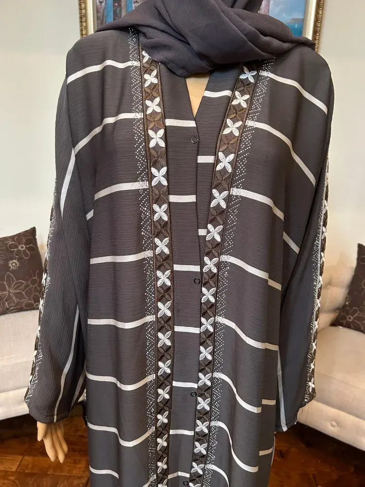 Plain Abaya with Stripes