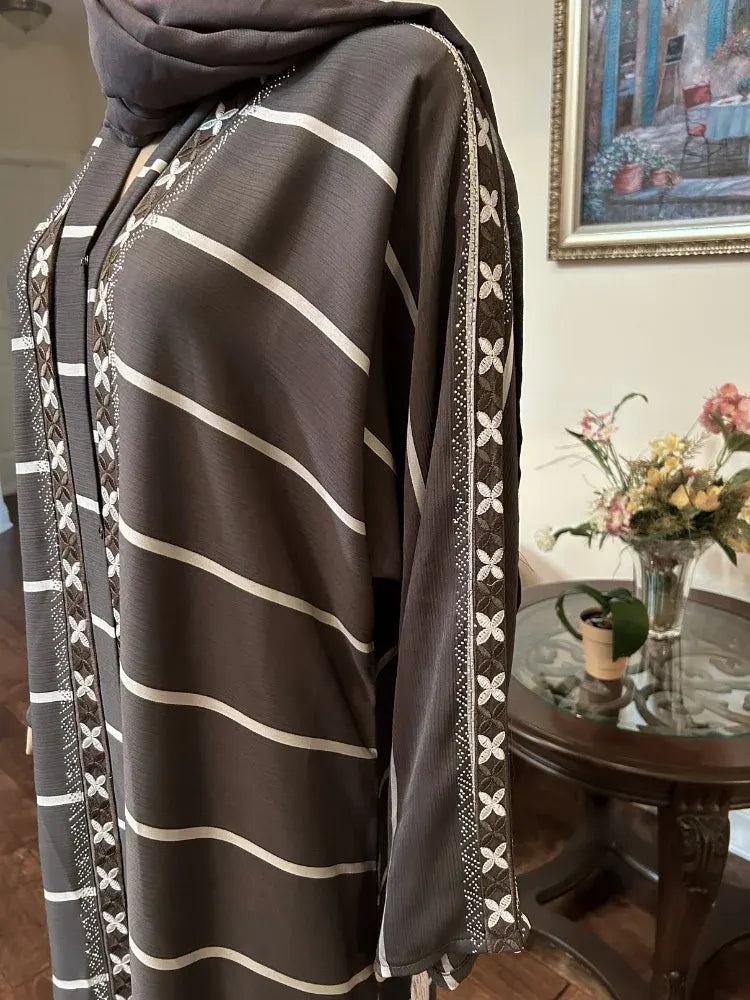 Plain Abaya with Stripes